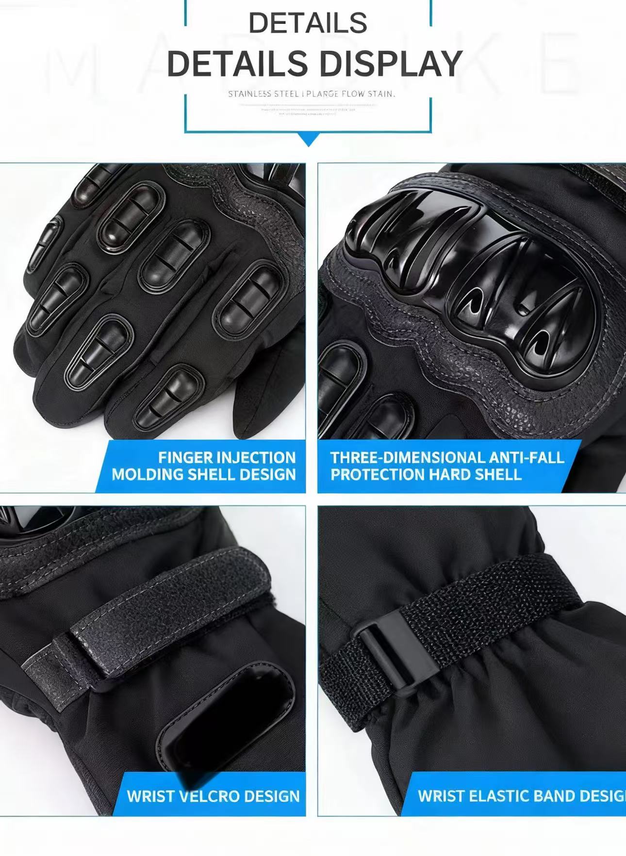 Motorcycle riding, skiing, autumn and winter gloves, winter style, warm, windproof, waterproof, thickened touch screen, outdoor hand protection wrist - 图片 3