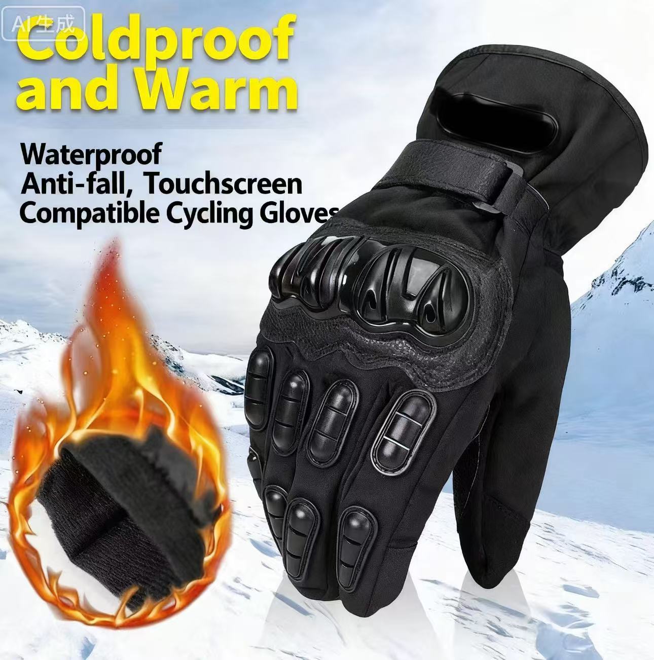 Motorcycle riding, skiing, autumn and winter gloves, winter style, warm, windproof, waterproof, thickened touch screen, outdoor hand protection wrist - 图片 2
