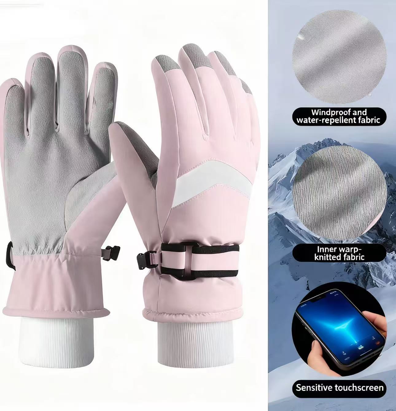 Winter ski gloves for women and men, windproof and snow-proof touch screen warm gloves, warm thickened gloves with wool, suitable for skiing and cycling