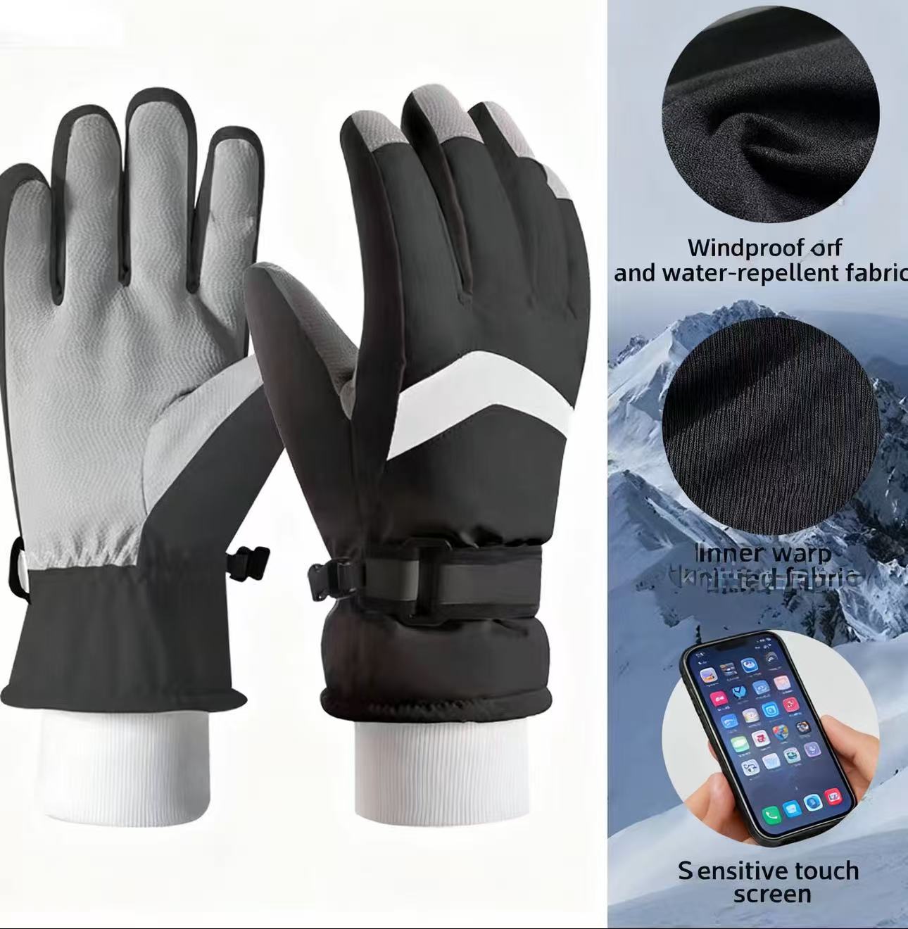 Winter ski gloves for women and men, windproof and snow-proof touch screen warm gloves, warm thickened gloves with wool, suitable for skiing and cycling - 图片 2