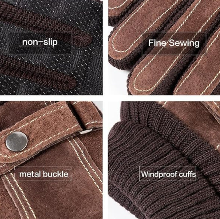 Men's leather winter warm inner touch screen gloves are suitable for motorcycle riding in cold weather. Leather gloves gift - 图片 3