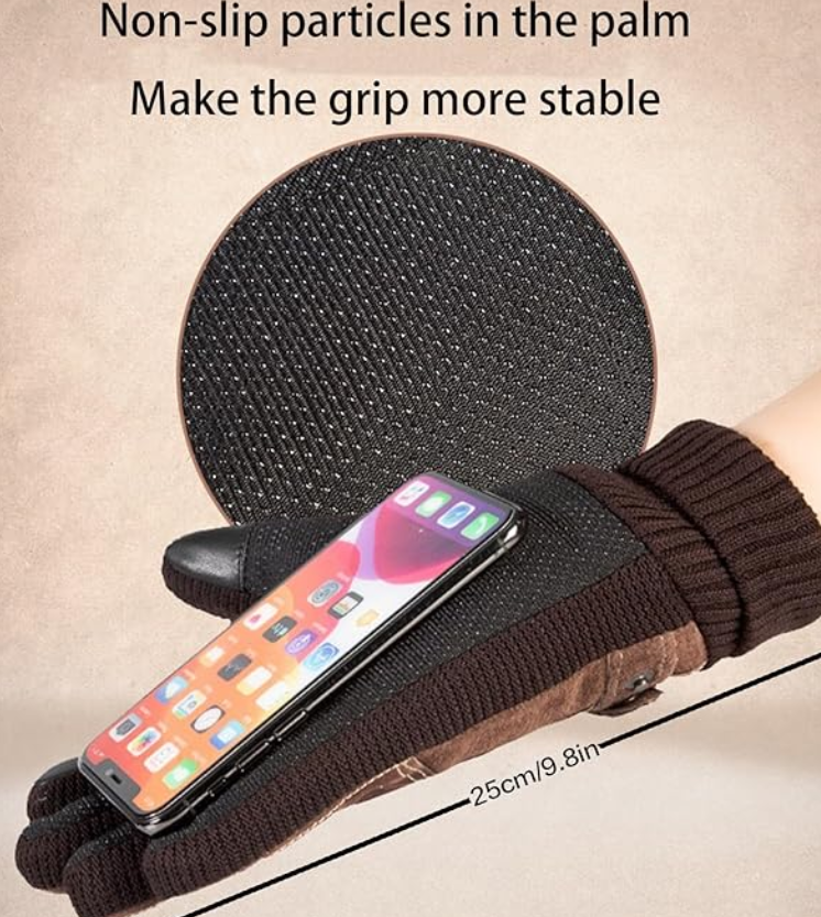 Men's leather winter warm inner touch screen gloves are suitable for motorcycle riding in cold weather. Leather gloves gift - 图片 2