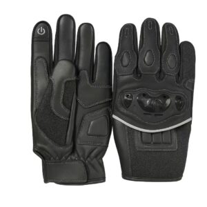 男士冬季手套和摩托车手套,100% 天然羊皮,新雪丽保暖内衬,完全防风,寒冷天气防水,加固保暖。黑色骑行手套,专为骑手设计。